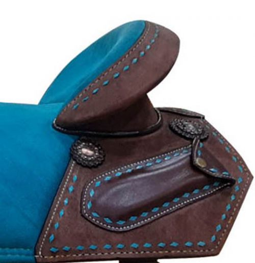 15" or 16" Treeless Saddle with turquoise colored padded seat and buckstitch trim #3